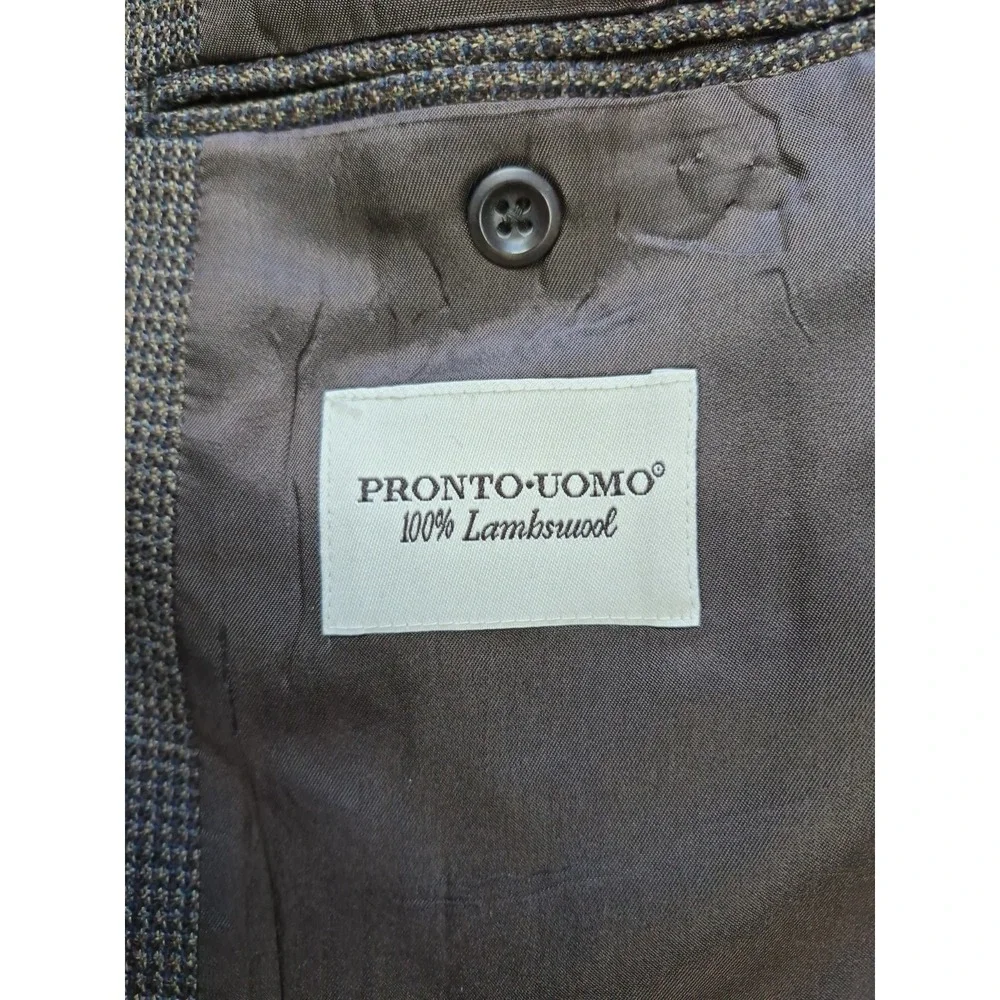 Pronto Uomo Mens Wool Sports Coat 42L Brown Check 2 Button Blazer Italy Style